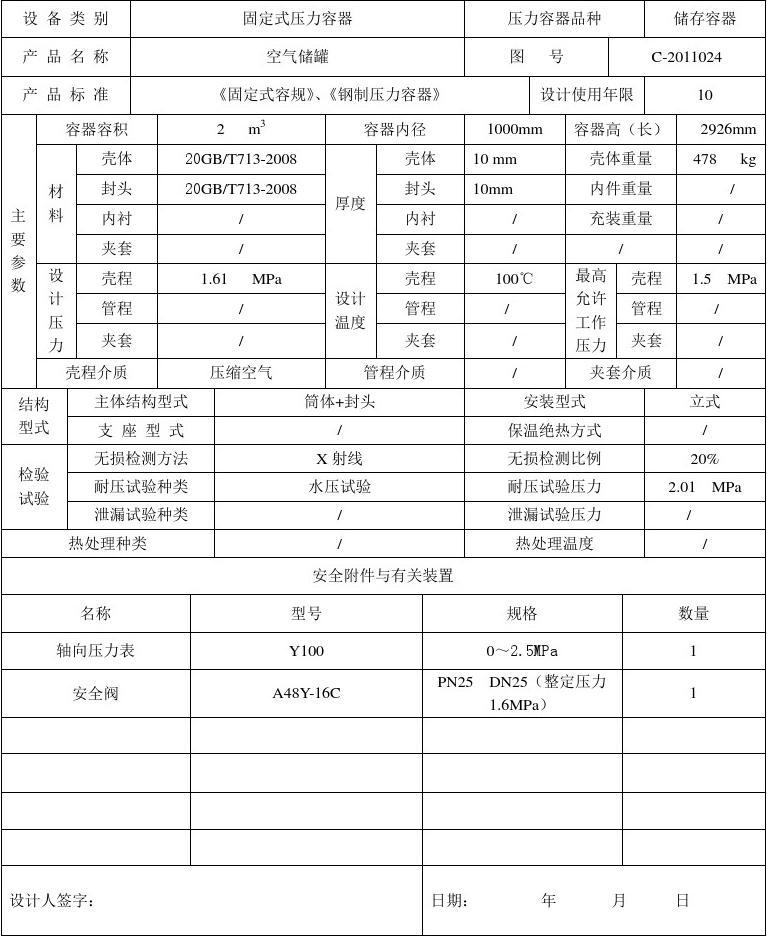 压力容器产品数据表（1.6MPa）详解与管理规范